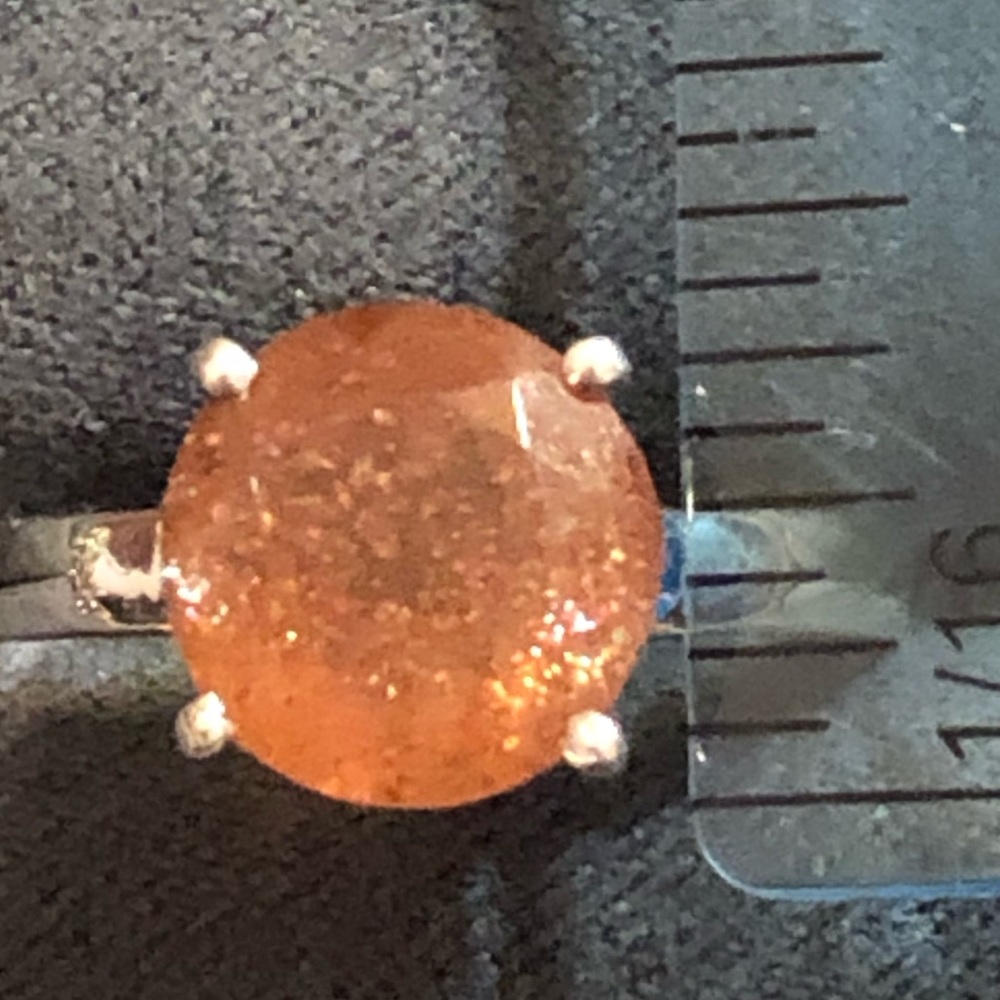 Genuine sterling silver and rainbow confetti sunstone ring size 10